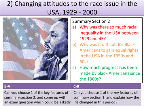 wjec unit 3 revision section 2; USA 1929 - 2000 | Teaching Resources