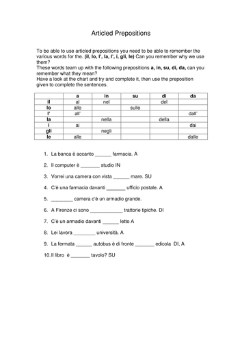 Italian articled prepositions