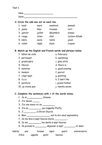 worksheets free grade 1 spanish for KS3 revision year  French end HB38 of Teaching  test by