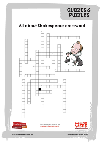 All About Shakespeare Crossword Teaching Resources