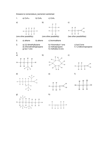 Organic Chemistry Nomenclature Worksheet With Answers