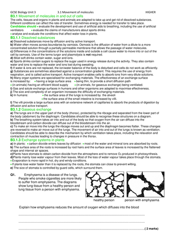 AQA GCSE Biology Unit 3 Revision B3.1