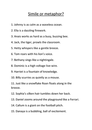 Worksheet Simile And Metaphor Worksheet similie metaphor personification onomatopoeia by simile or worsheet docx