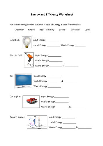 Energy transfers and Sankey diagram worksheet