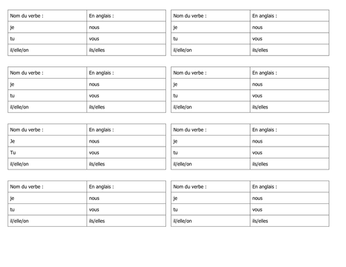 French Verb Conjugation Template Teaching Resources