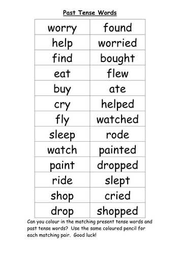 Past & Present Tense — Matching Pairs (Year 2)