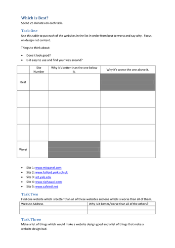 Which is Best? KS3 ICT - website design