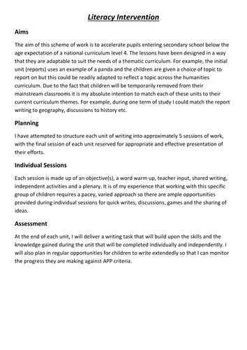 Literacy Intervention 1: Non Chronological Reports