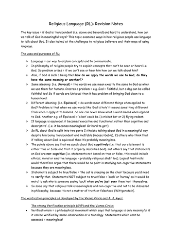 A2 OCR Philo of Religion Notes and Crammers