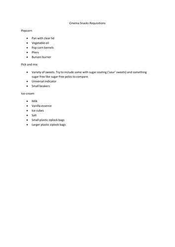 Cinema Science - Cinema Snacks experiments