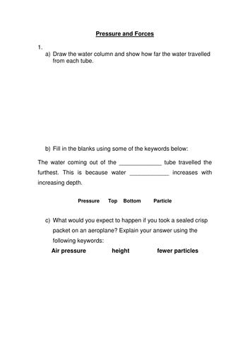 Forces and Pressure Booklet of Activities