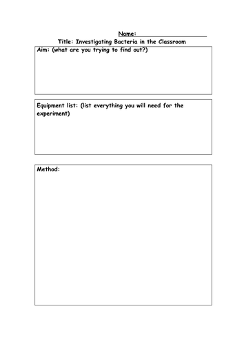 Write up frame for bacteria experiment