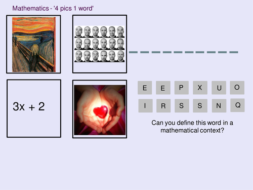 Mathematics 4 pics 1 word - Intro to Algebra