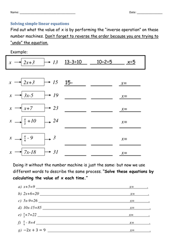 Introducing Simple Linear Equations