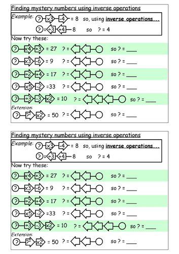 Level 4-5 Inverse operations 'mystery numbers' starter