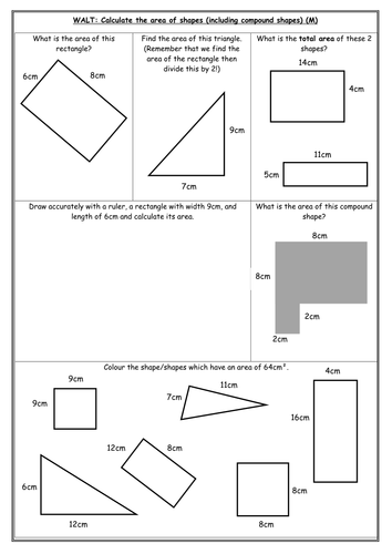 Area differentiated worksheets