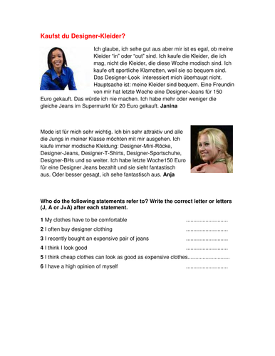 GCSE style question: Designer-Kleidung
