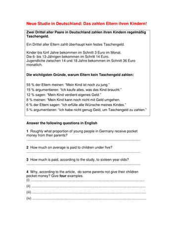 GCSE style question: Taschengeld