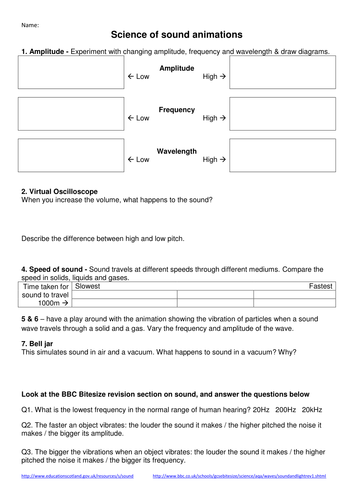 Sound worksheet for use with interactive website | Teaching Resources