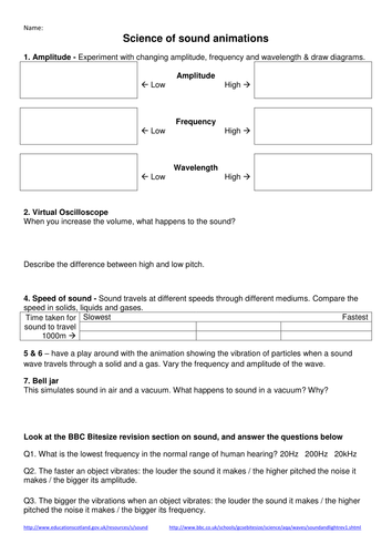 Sound worksheet for use with interactive website
