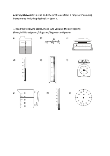 KS2 Maths Reading Scales on a Measuring Jug Differentiated Worksheets