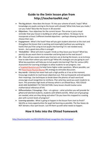 5 minute lesson plan PRU adaptation