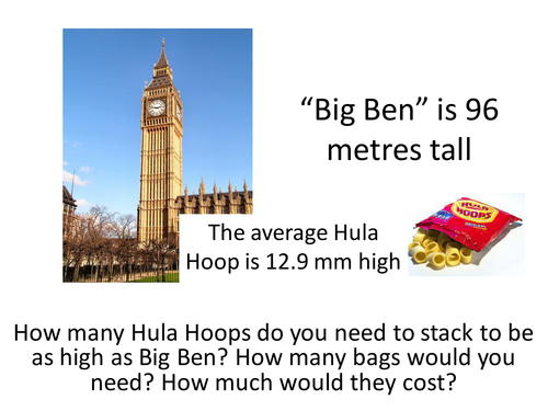 Big Ben Hula Hoop entry task, maths starter