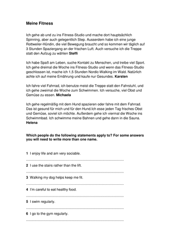 GCSE style question : MEINE FITNESS