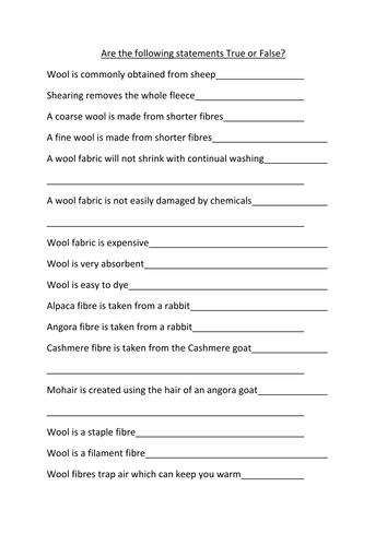 True or False Wool, Cotton and Linen