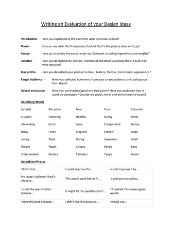Literacy support for writting an evaluation - AQA