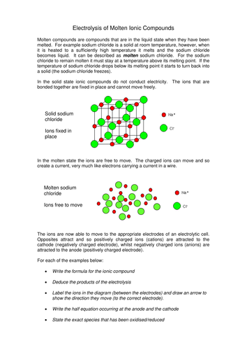 Electrolysis of Molten Ionic Compounds