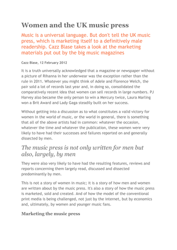 AQA GCSE Media Studies Music Press: Print & Online