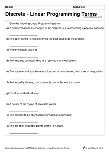 Linear Programming terminology questions + solns