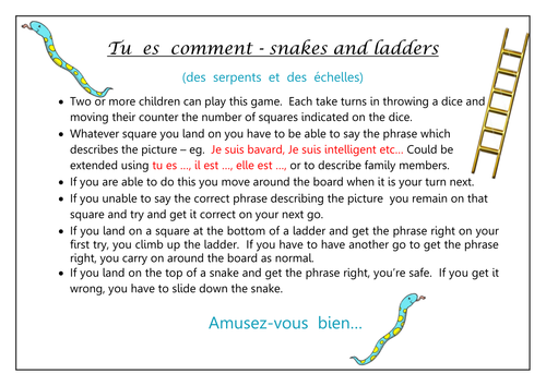 KS3 French - Personalities board game