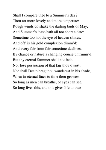 His language and poetry - Sonnet 18 (Shall I..)