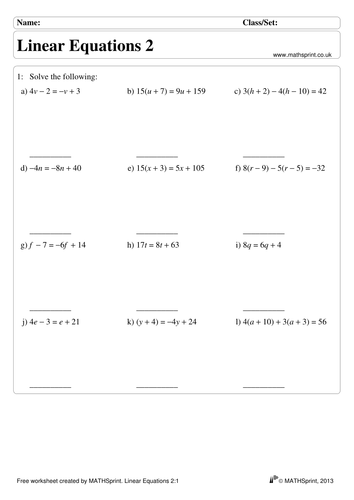 Linear Equations practice questions + solutions | Teaching Resources