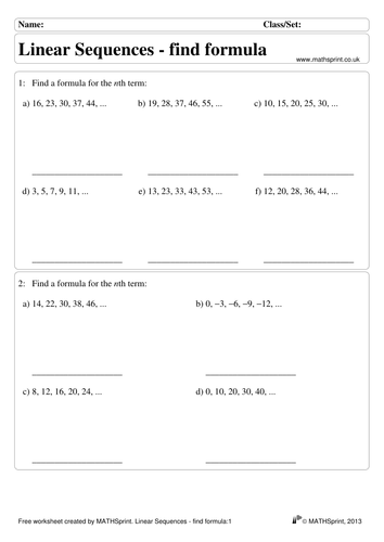 Linear Sequences practice questions + solutions