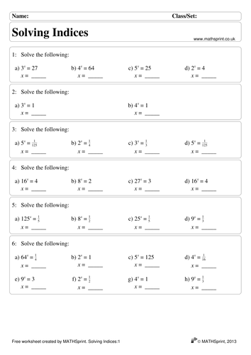 Indices Practice Questions Solutions - 