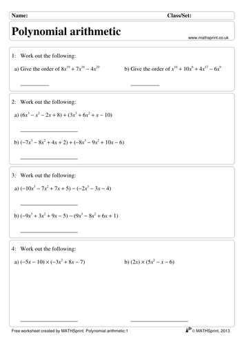 Polynomials practice questions + solutions