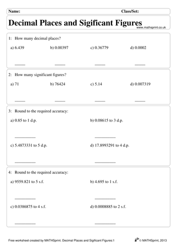 Decimal Place Sig Figs questions + solutions | Teaching Resources