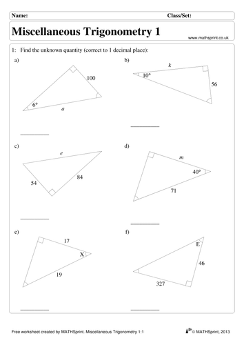 Trigonometry 1 practice questions + solutions | Teaching Resources