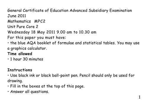 Core 2 AQA exam papers for Visually impaired VI
