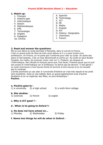 REVISION SHEET - Education
