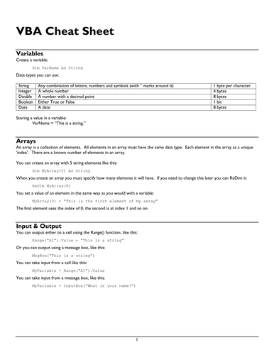 VBA Cheatsheet