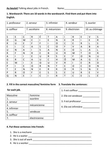 Jobs Worksheet