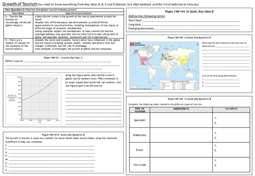 aqa b revision worksheet tourism module teaching resources