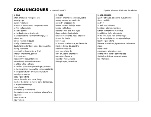 Conjunciones - Linking words