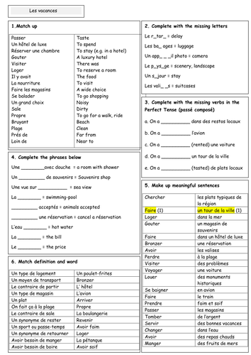 gcse french revision booklet on holidays by gianfrancoconti1966