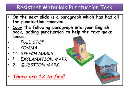 General Resistant Materials Literacy Tasks
