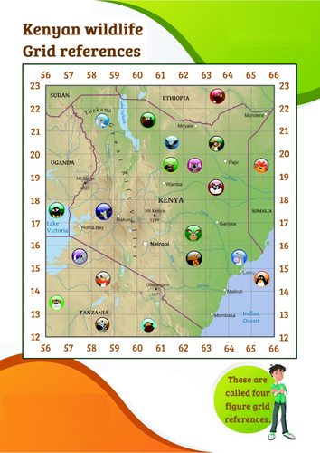4 figure grid references activity for Kenya topic